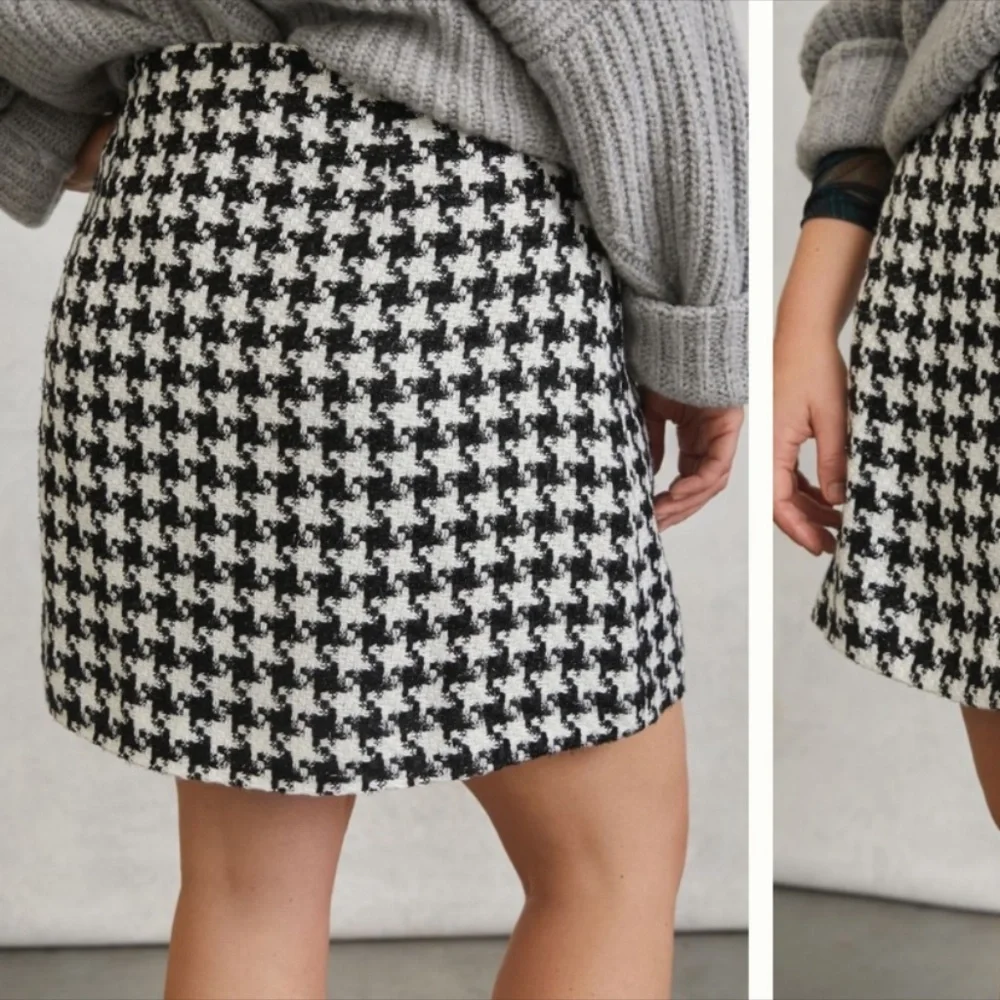 Anthropologie Black and White Houndstooth Mini Skirt